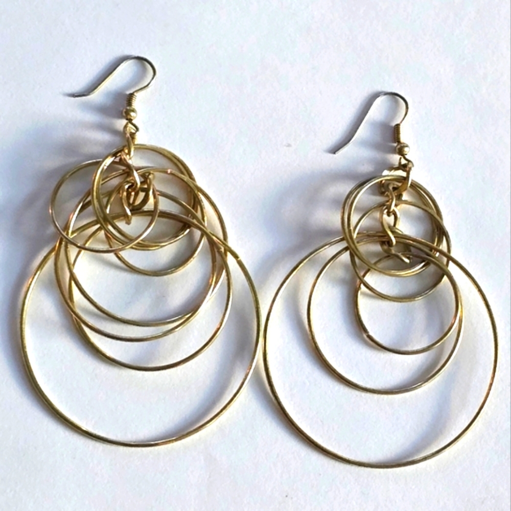 Gold tone earrings dangly hoops
